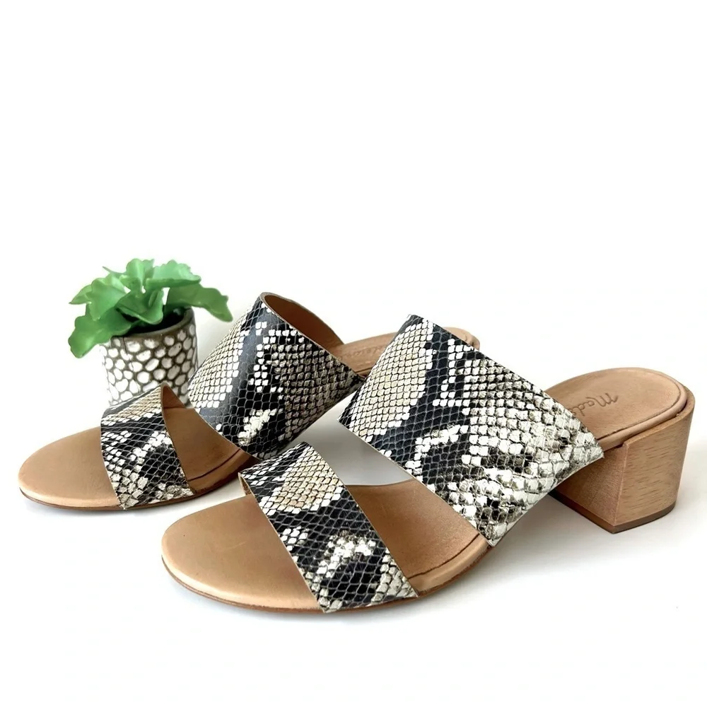 Madewell Kiera Mule Sandal Snake Embossed Leather Block Heel Slide Neutral 8.5